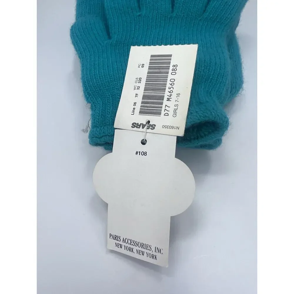 Magic Knits Vintage Kids Winter Hat Gloves Set Blue OSFA Lycra Spandex Sears